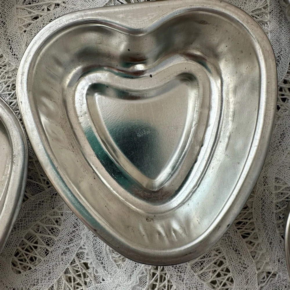 Vintage Aluminum Tiny Silver Heart Baking Jello Molds 3.25 inch Lot of 6